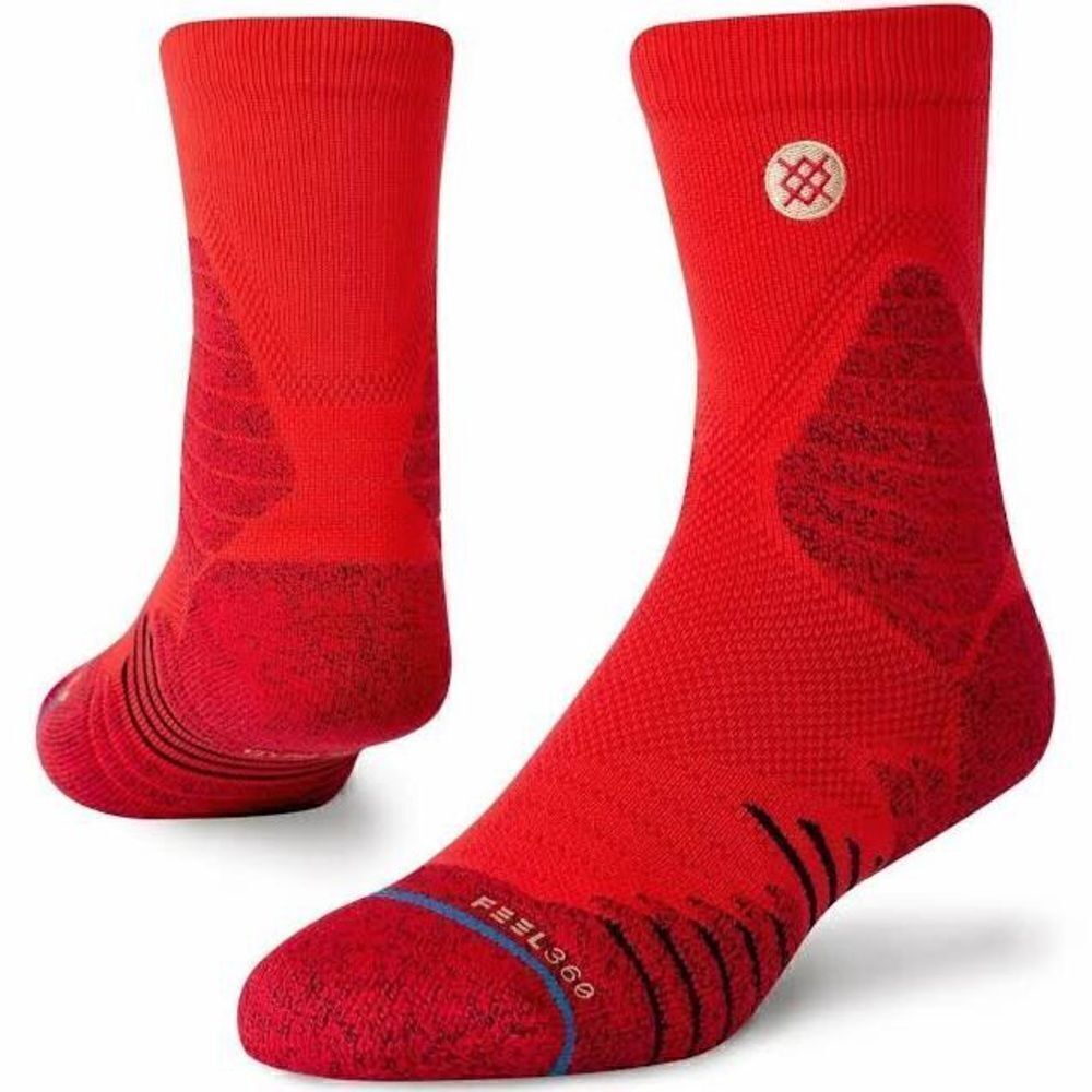 Stance Icon Sport QTR Training Gym Running Socks Feel 360 Infiknit Red Gray M